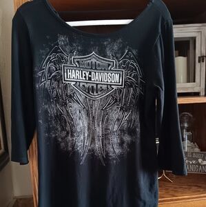 Harley-Davidson Black Graphic 3/4 Sleeve T-Shirt